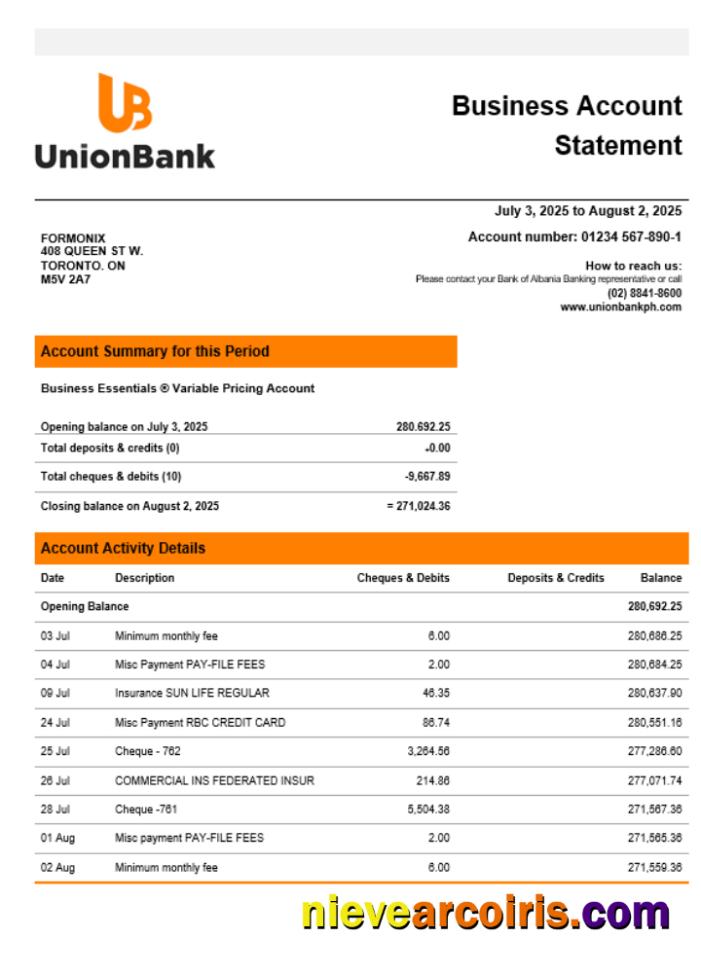 Unionbank company statement